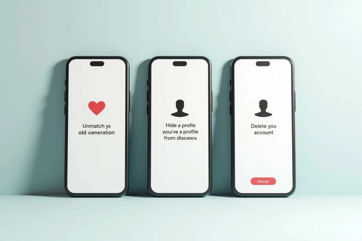 Unmatching, hiding, and deleting an account have different effects - supporting editorial photograph